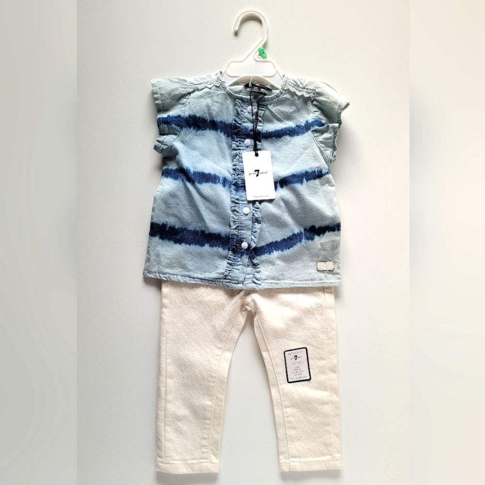 7 for All Mankind Jeans and Blouse Clothing Set Baby Girl 18 months